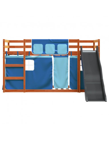Letto a Castello con Scivolo e Tende Blu 90x200 cm