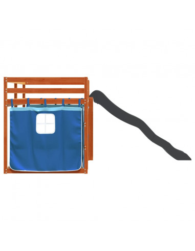 Letto a Castello con Scivolo e Tende Blu 90x200 cm