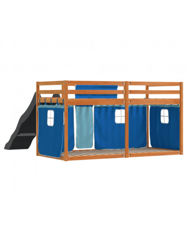 Letto a Castello con Scivolo e Tende Blu 90x200 cm
