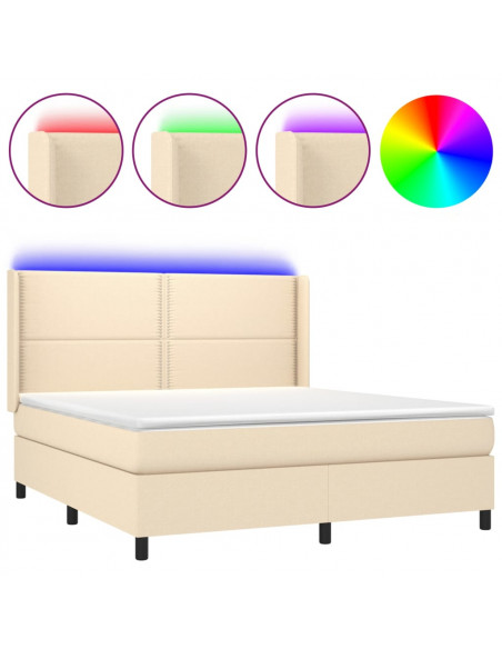 Letto a Molle con Materasso e LED Crema 160x200 cm in Tessuto