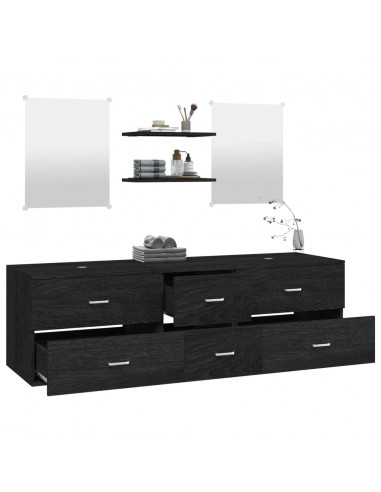 Set Mobili da Bagno 5 pz Nero in Legno Multistrato