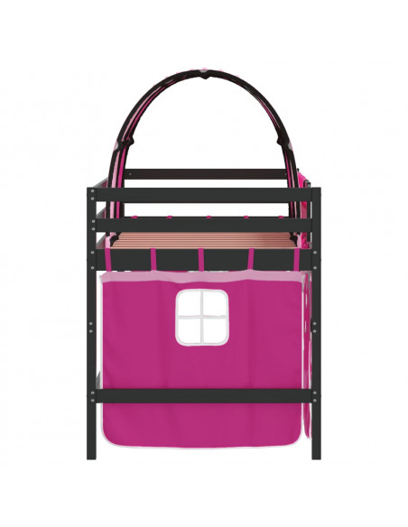 Letto a Soppalco con Tunnel Bambini Rosa 90x200cm Massello Pino