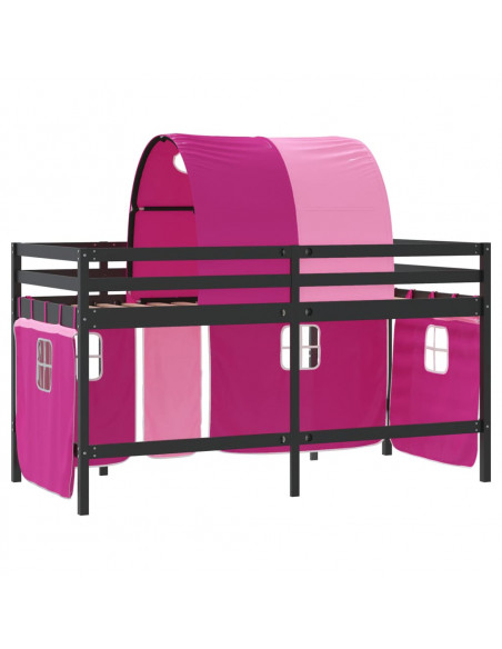 Letto a Soppalco con Tunnel Bambini Rosa 90x200cm Massello Pino