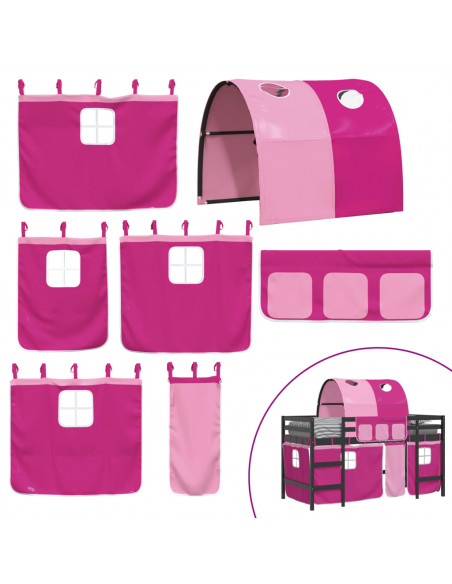 Letto a Soppalco con Tunnel Bambini Rosa 90x200cm Massello Pino