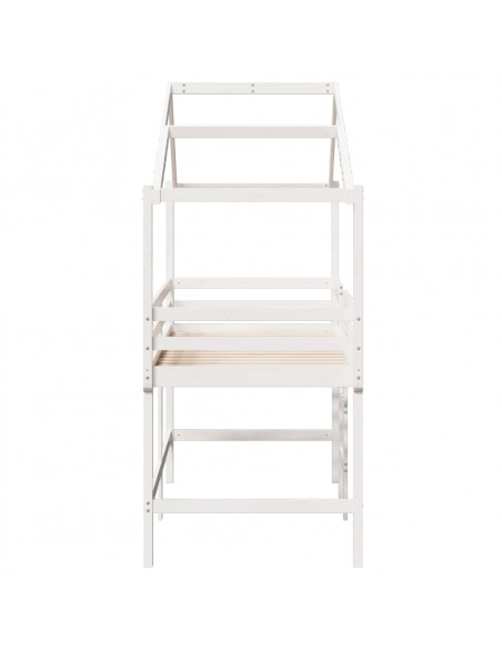 Letto Soppalco con Scala e Tetto Bianco 90x200 cm Massello Pino