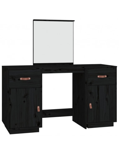 Set Toeletta con Specchio Nero in Legno Massello di Pino