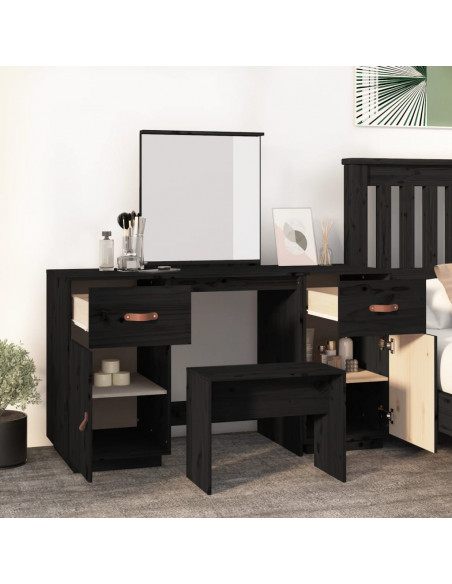 Set Toeletta con Specchio Nero in Legno Massello di Pino