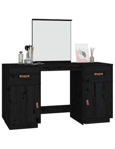 Set Toeletta con Specchio Nero in Legno Massello di Pino