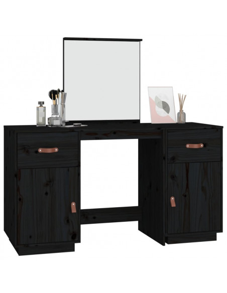 Set Toeletta con Specchio Nero in Legno Massello di Pino