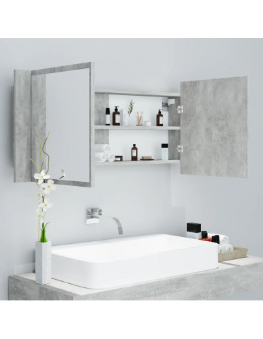 Armadietto a Specchio con Luci LED Grigio Cemento in Acrilico