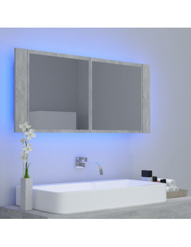 Armadietto a Specchio con Luci LED Grigio Cemento in Acrilico
