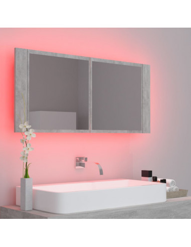 Armadietto a Specchio con Luci LED Grigio Cemento in Acrilico