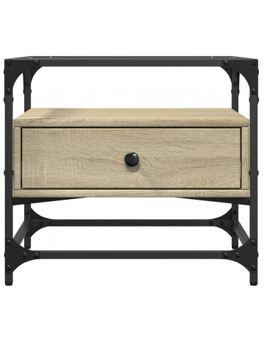 Tavolino con Piano in Vetro Rovere Sonoma 50x50x45 cm Acciaio