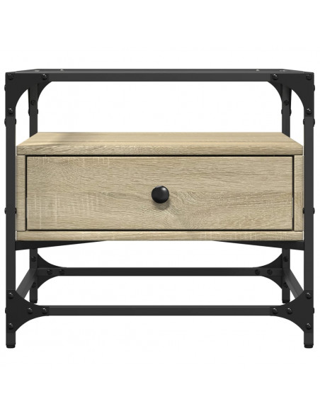 Tavolino con Piano in Vetro Rovere Sonoma 50x50x45 cm Acciaio
