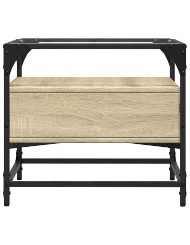 Tavolino con Piano in Vetro Rovere Sonoma 50x50x45 cm Acciaio