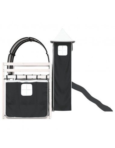 Letto a Castello con Scivolo e Tende Bianco e Nero 80x200 cm