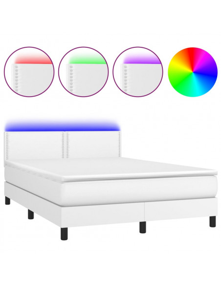 Giroletto Molle con Materasso e LED Bianco 140x190cm Similpelle