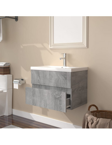 Mobile Bagno e Lavabo Integrato Grigio Sonoma Legno Multistrato