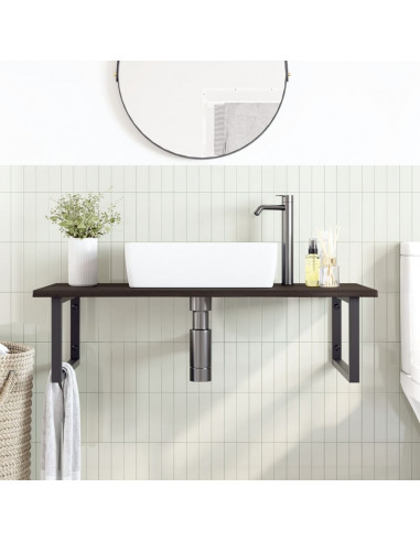 Ripiano a Parete per Lavabo in Acciaio e Massello di Rovere