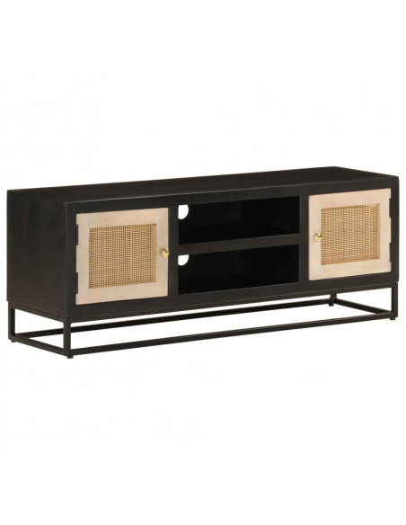 Mobile TV Nero 110x30x40 cm in Legno Massello di Mango e Ferro