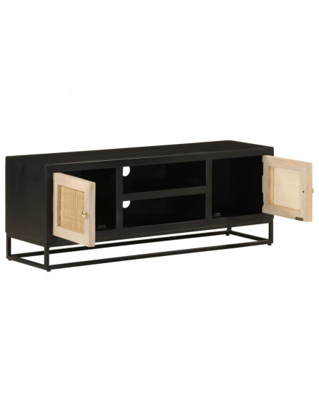 Mobile TV Nero 110x30x40 cm in Legno Massello di Mango e Ferro