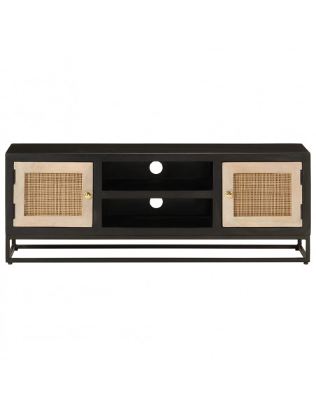 Mobile TV Nero 110x30x40 cm in Legno Massello di Mango e Ferro