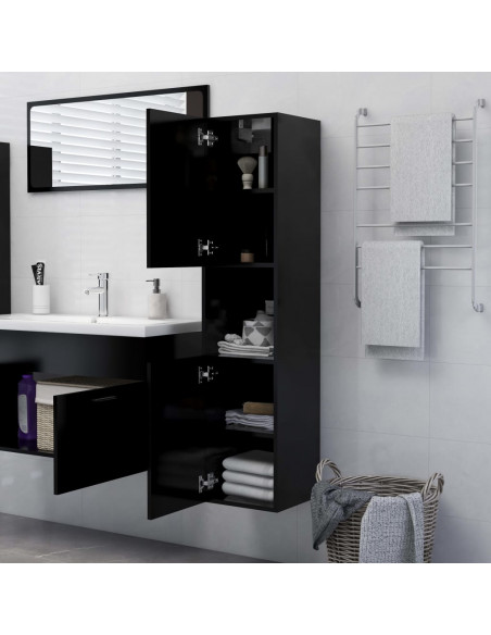 Mobile da Bagno Nero 30x30x130 cm in Legno Multistrato