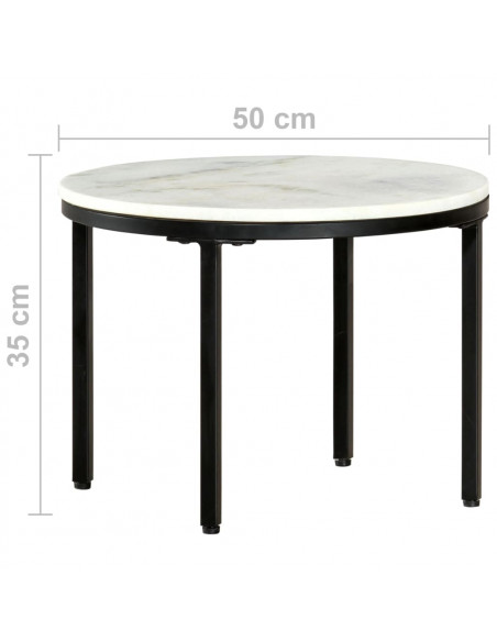 Tavolino da Salotto Bianco e Nero Ø50 cm in Vero Marmo Solido