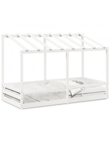 Letto per Bambini con Tetto Bianco 90x200cm Legno Massello Pino