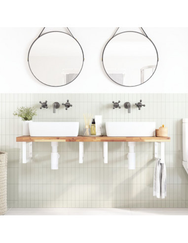 Ripiano a Parete per Lavabo in Acciaio e Massello di Acacia