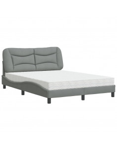 Letto con Materasso Grigio Chiaro 140x190cm Tessuto 2