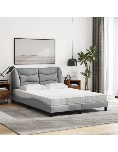 Letto con Materasso Grigio Chiaro 140x190cm Tessuto