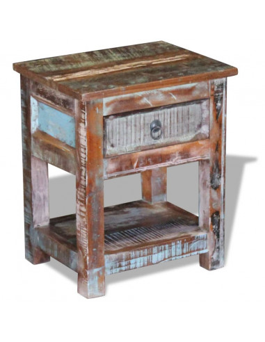 Tavolino con 1 Cassetto Legno Massello di Recupero 43x33x51 cm