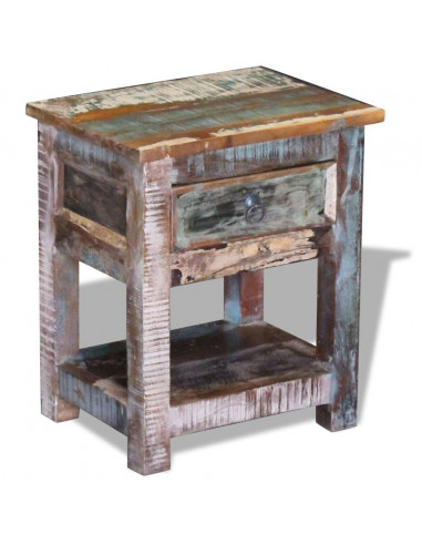 Tavolino con 1 Cassetto Legno Massello di Recupero 43x33x51 cm