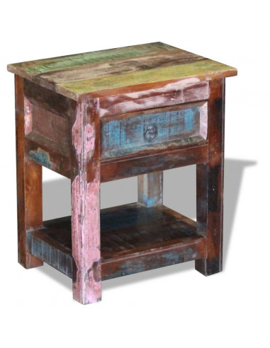 Tavolino con 1 Cassetto Legno Massello di Recupero 43x33x51 cm