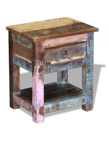 Tavolino con 1 Cassetto Legno Massello di Recupero 43x33x51 cm