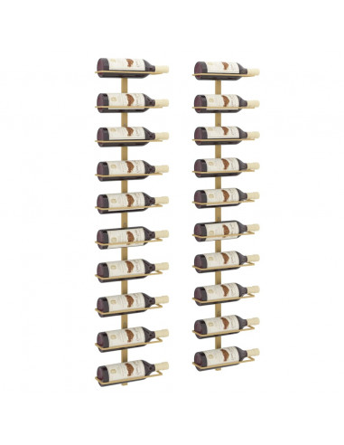 Portavini da Parete per 10 Bottiglie 2 pz Dorato in Metallo