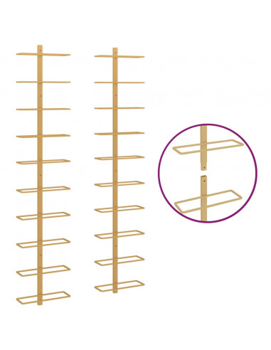 Portavini da Parete per 10 Bottiglie 2 pz Dorato in Metallo