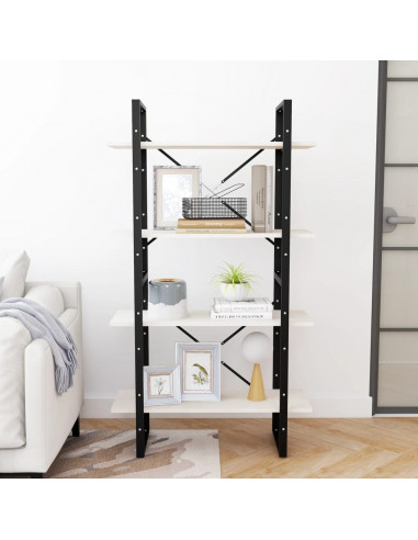 Libreria a 4 Ripiani Bianca 80x30x140 cm in Massello di Pino