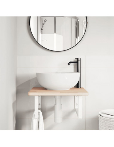 Ripiano a Parete per Lavabo in Acciaio e Massello di Rovere