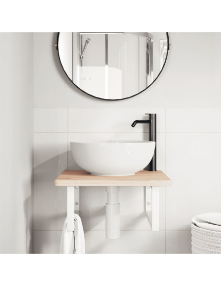Ripiano a Parete per Lavabo in Acciaio e Massello di Rovere