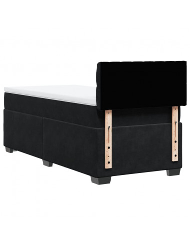 Letto a Molle con Materasso Nero Singolo in Velluto
