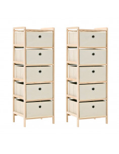 Scaffali con 5 Cesti in Tessuto 2 pz in Legno di Cedro Beige 2