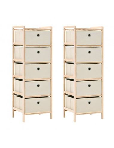 Scaffali con 5 Cesti in Tessuto 2 pz in Legno di Cedro Beige