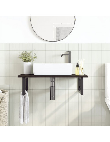 Ripiano a Parete per Lavabo in Acciaio e Massello di Rovere