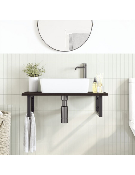 Ripiano a Parete per Lavabo in Acciaio e Massello di Rovere