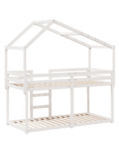 Letto a Castello con Tetto Bianco 80x200 cm Legno Massello Pino