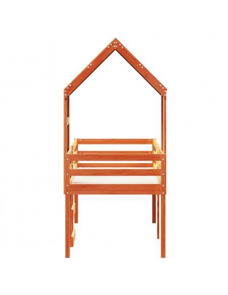 Letto a Soppalco con Tetto Cera 80x200 cm in Legno di Pino
