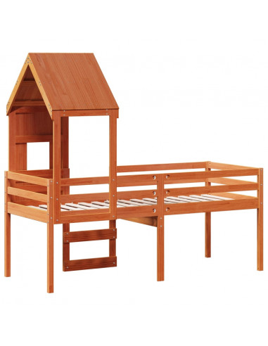 Letto a Soppalco con Tetto Cera 80x200 cm in Legno di Pino