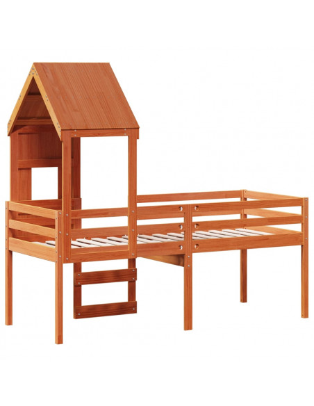 Letto a Soppalco con Tetto Cera 80x200 cm in Legno di Pino
